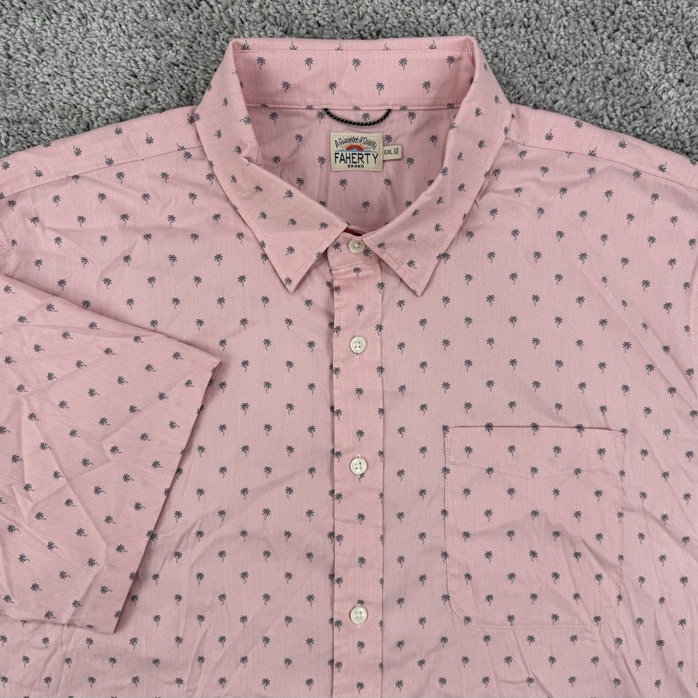 Faherty Movement Shirt Men's XXL Pink Palm Tree AOP Supima Cotton Huckberry